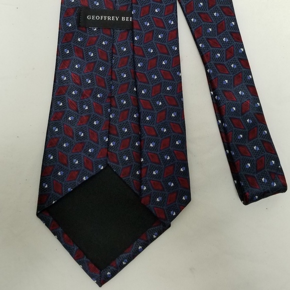 Geoffrey Beene Silk Tie Geometric Blue Red - Picture 5 of 7